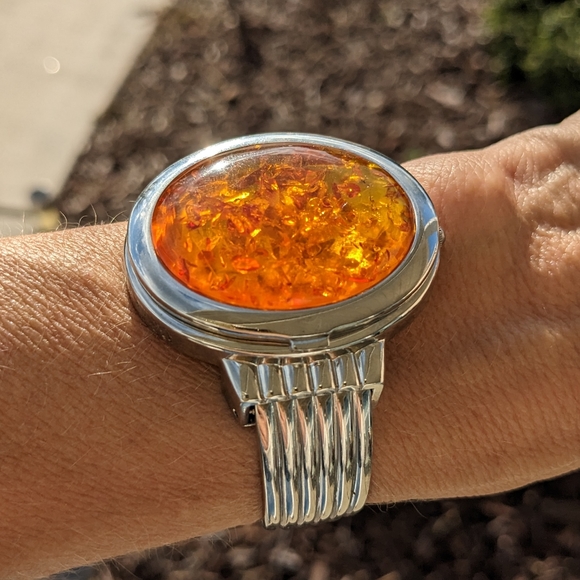 Vintage Jewelry - VTG BURGI BOHO JAPAN MOVEMENT HONEY AMBER WATCH CUFF BRACELET/WATCH
